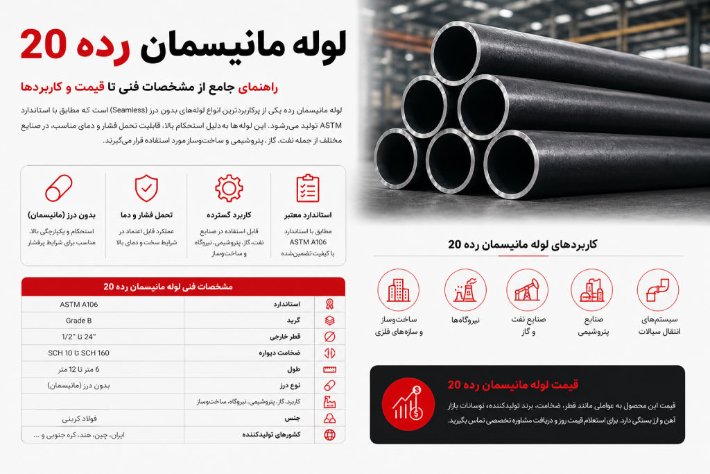 اطلاعات لوله مانیسمان رده 20 آهن تودی