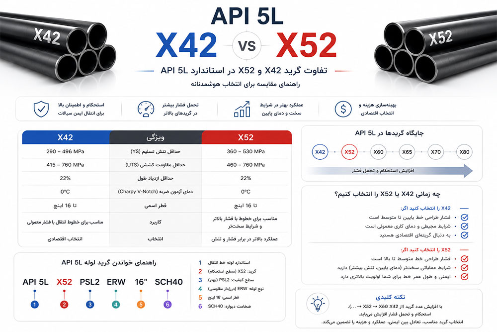 مقایسه 2 مدل X42 و x52 در API 5L