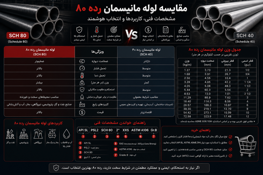 مقایسه لوله مانیسمان رده 80 با دیگر رده‌های مانیسمان