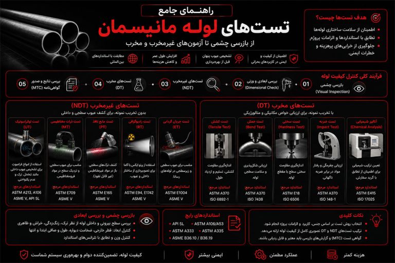 اهنمای جامع تست‌های لوله مانیسمان؛ از بازرسی چشمی تا آزمون‌های غیرمخرب و مخرب