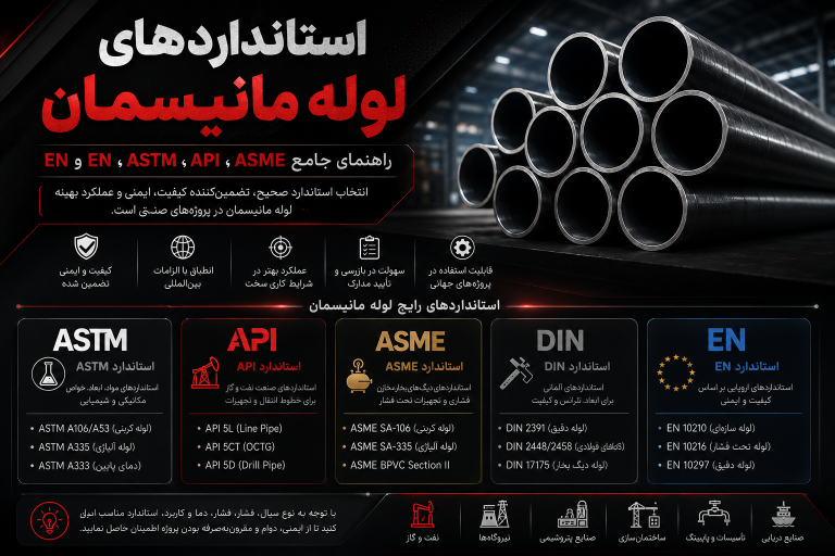 استانداردهای لوله مانیسمان: راهنمای جامع ASTM، API، ASME، DIN و EN