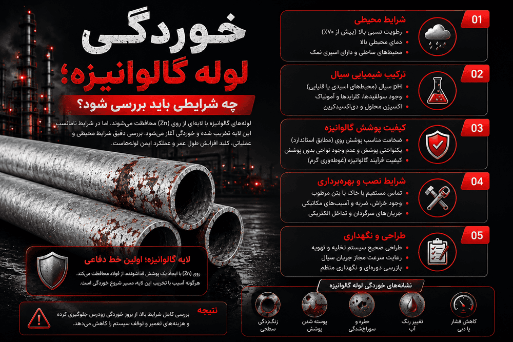 شرایط قابل بررسی برای خوردگی لوله گالوانیزه