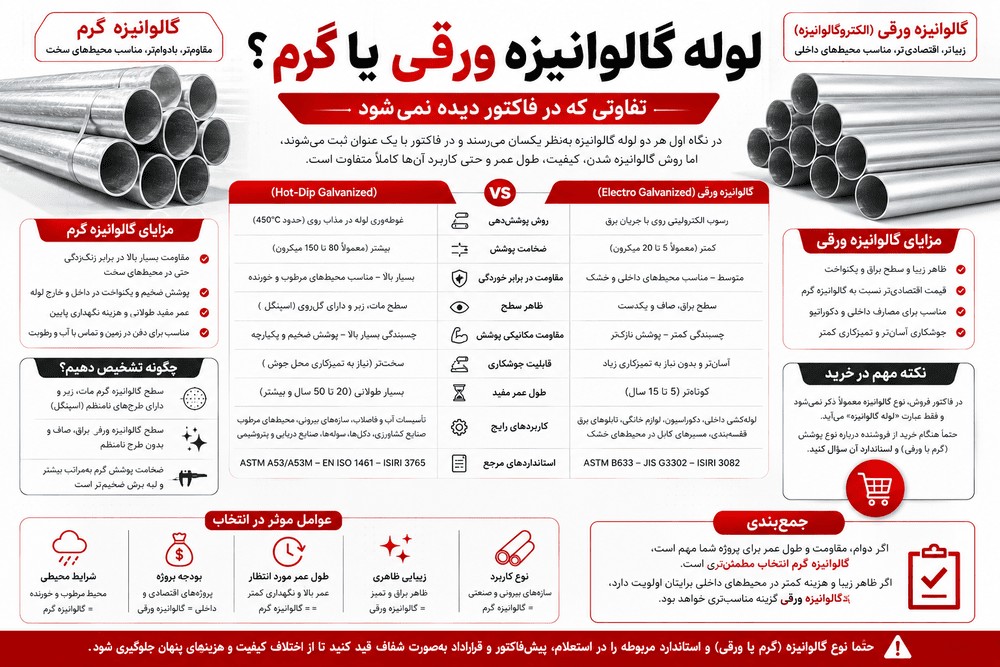 بررسی تفاوت های لوله گالوانیزه ورقی و گرم