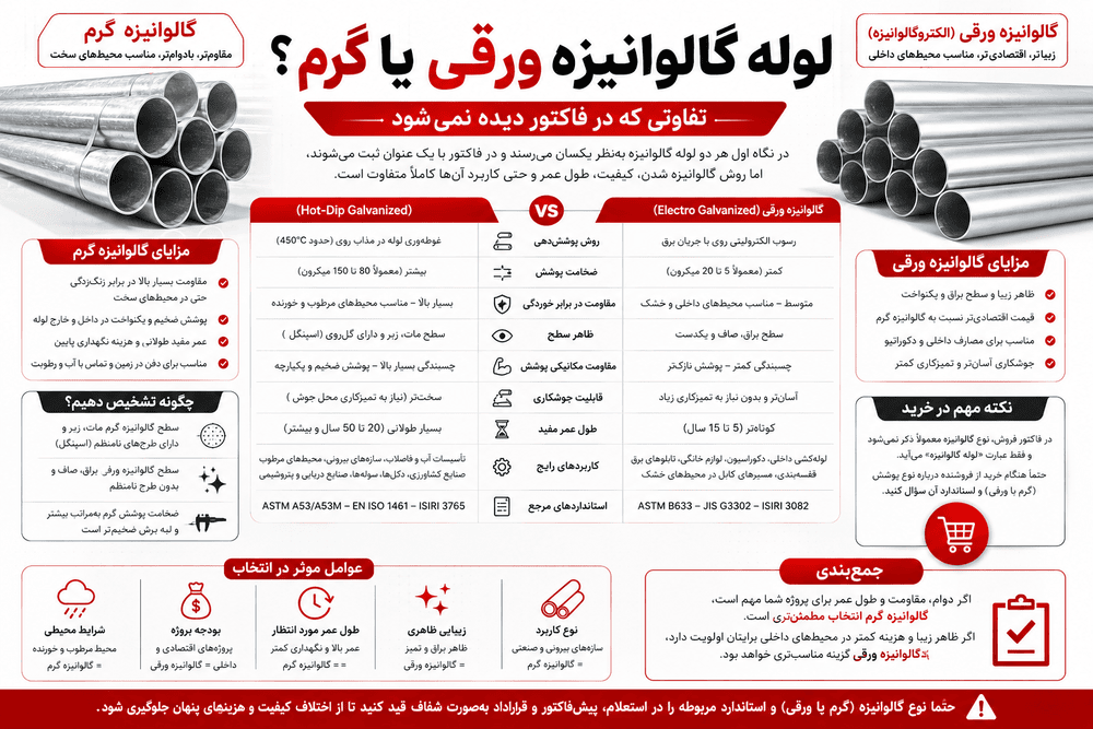 بررسی تفاوت های لوله گالوانیزه ورقی و گرم